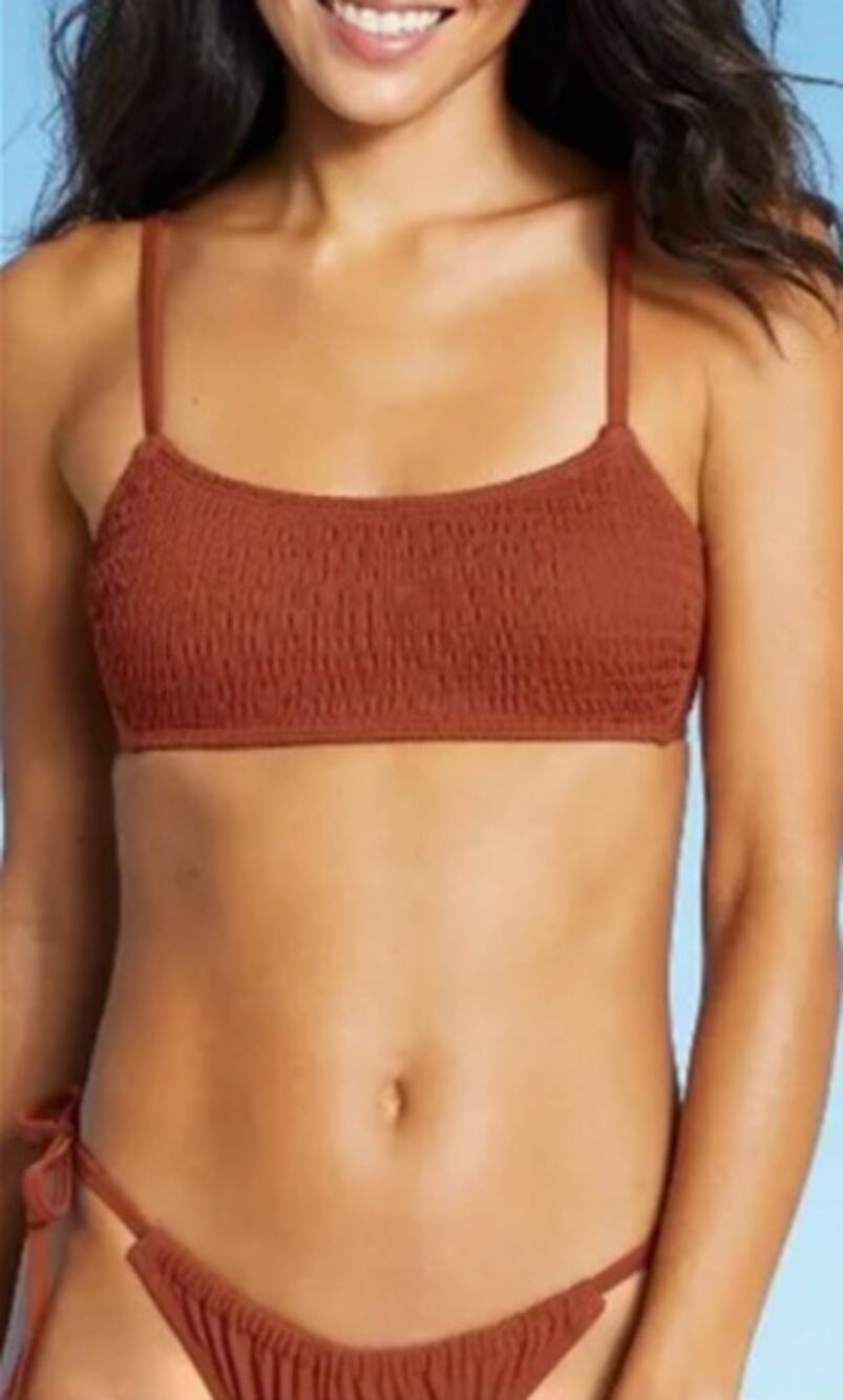 Xhilaration Jrs Smocked Top + High Leg Side Tie String Bikini Bottoms Rust XS